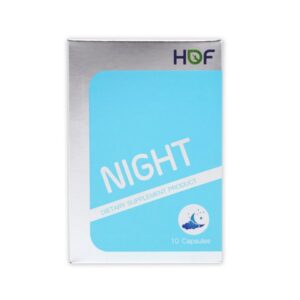 HOF Night Supplement บรรจุ 10 แคปซูล อาหารเสริมช่วยสนับสนุนการนอนหลับและการผ่อนคลาย เหมาะสำหรับผู้ที่ต้องการพักผ่อนอย่างมีคุณภาพ