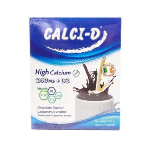 Calci-D High Calcium รสช็อกโกแลต 30g 10 ซอง ผลิตภัณฑ์เสริมอาหารแคลเซียมพร้อมวิตามิน D และ B12 ช่วยเสริมการดูดซึมแคลเซียมให้กระดูกและฟันแข็งแรง พร้อมบำรุงระบบประสาท