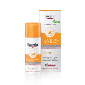 Eucerin Sun Spotless CC Cream SPF50+ PA++++ 50ml กันแดดหน้าเนื้อ CC ปกปิดจุดด่างดำ ปรับผิวสม่ำเสมอ พร้อมป้องกัน UVA/UVB เหมาะทุกสภาพผิว ใช้แทนรองพื้นก่อนออกแดด