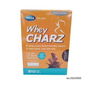 Mega Whey Charz Chocolate 32 g เวย์โปรตีนไอโซเลทให้โปรตีนสูง 25 g ต่อซอง ช่วยเสริมสร้างกล้ามเนื้อและฟื้นฟูหลังออกกำลังกาย พร้อมรสช็อกโกแลตอร่อยละลายง่าย