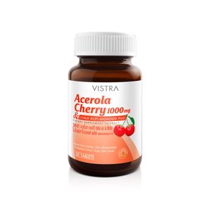 Vistra Acerola Cherry 1000 mg 20 แคปซูล วิตามินซีธรรมชาติจากอะเซโรลาเชอร์รี่ พร้อม Citrus Bioflavonoids และสารสกัดจากทับทิมและเมล็ดองุ่น ช่วยเสริมภูมิคุ้มกันและต้านอนุมูลอิสระ
