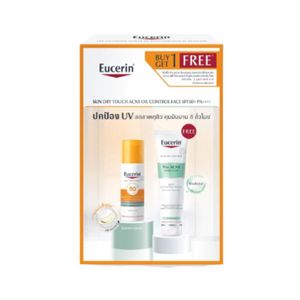 Eucerin Sun Dry Touch Oil Control SPF50+ PA++++ 50 ml กันแดดสำหรับผิวมันและเป็นสิวง่าย พร้อมแถม Pro Acne Solution Soft Cleansing Foam 150 g ช่วยควบคุมความมัน ปกป้องผิวจากแดดและลดสิว เหมาะสำหรับใช้ทุกวัน