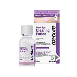 OXECURE Dark Spot Clearing Potion 15ml แป้งน้ำลดจุดด่างดำ รอยแดงและรอยดำจากสิว ช่วยฟื้นฟูผิวให้เรียบเนียนและผิวดูสม่ำเสมอขึ้น เหมาะสำหรับผิวที่ต้องการดูแลรอยสิวอย่างตรงจุด