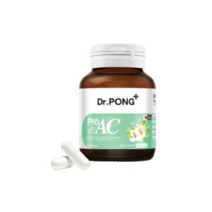 DR.PONG PRO AC 30 แคปซูล — อาหารเสริมที่ช่วยลดสิวและควบคุมความมันบนผิว ด้วยสารสกัดจาก Acerola Cherry, Collagen Dipeptide และพลูคาว ช่วยปรับสมดุลผิวและบำรุงให้แข็งแรง เหมาะสำหรับผู้ที่ต้องการดูแลผิวอย่างต่อเนื่อง