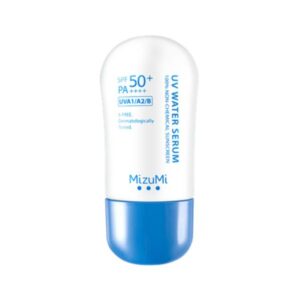 ครีมกันแดด MizuMi UV Water Serum SPF50+ PA++++ 40g เนื้อเซรั่มสูตรน้ำบางเบา เหมาะสำหรับผิวแพ้ง่าย ไม่เหนียว ไม่ทิ้งคราบ ปกป้องรังสี UVA/UVB สูง พร้อมใช้เป็นประจำทุกวัน