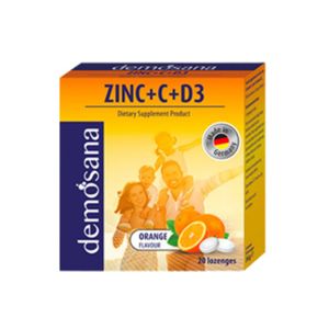 DEMOSANA Zinc + C + D3 Orange 20 เม็ด ผลิตภัณฑ์เสริมอาหารรวมสังกะสี วิตามินซี และวิตามิน D3 กลิ่นส้ม ช่วยเสริมภูมิคุ้มกัน บำรุงผิว และสนับสนุนสุขภาพโดยรวม เหมาะสำหรับการดูแลทุกวัน