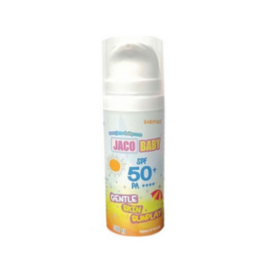 JACO BABY GENTLE SKIN SPF50+ PA++++ 50g กันแดดสำหรับเด็กสูตรอ่อนโยน เหมาะสำหรับผิวบอบบาง มีวิตามินอีและว่านหางจระเข้ ปกป้องผิวจากรังสี UV ด้วย SPF50+ PA++++ ใช้ได้ทุกวันก่อนออกแดด