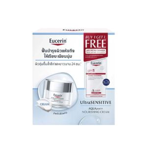 เซต Eucerin Ultrasensitive Aquaporin Cream + pH5 Sensitive Skin Facial Cleanser ช่วยเติมความชุ่มชื้นให้ผิวแห้งและบอบบาง พร้อมคลีนเซอร์อ่อนโยนที่ทำความสะอาดผิวหน้าอย่างล้ำลึกโดยไม่ทำให้แห้งตึง เหมาะสำหรับผิวแพ้ง่าย