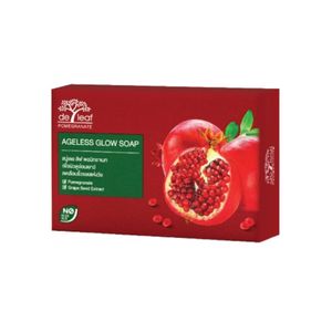 De Leaf Pomegranate Ageless Glow Soap 100g สบู่ฟองนุ่มจากสารสกัดทับทิมและเมล็ดองุ่น ช่วยล้างผิวหน้าและกายให้ใส กระชับ และชุ่มชื้น เหมาะสำหรับใช้ทุกวันเพื่อผิวดูอ่อนเยาว์