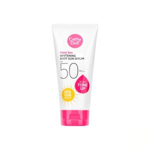 Cathy Doll Aqua Sun Whitening Body Sun Serum SPF50/PA+++ 50ml เซรั่มกันแดดสำหรับผิวกาย ปกป้องจาก UVA/UVB ด้วย SPF50 PA+++, เนื้อบางเบา ซึมไว พร้อมปรับสีผิวให้ดูกระจ่างใสไม่หมองคล้ำ เหมาะสำหรับใช้ทุกวันก่อนออกแดด