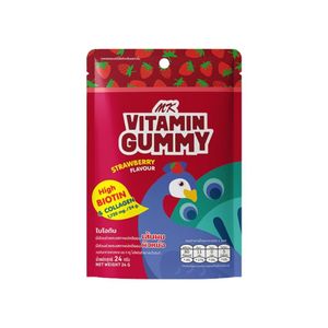 MK Vitamin Gummy Strawberry 24 g — วิตามินกัมมี่รสสตรอว์เบอร์รี อุดมด้วยไบโอตินและคอลลาเจน ช่วยบำรุงผิว ผม และเล็บ รับประทานง่าย เหมาะสำหรับทุกวัย