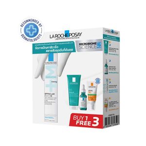 La Roche‑Posay Effaclar Duo+M Set ชุดดูแลผิวมันและเป็นสิวง่ายครบขั้นตอน ประกอบด้วยมอยส์เจอไรเซอร์ลดสิว, เจลผลัดเซลล์ผิว, เซรั่มลดสิวอุดตัน และกันแดด SPF50+ ช่วยฟื้นฟูและปกป้องผิวให้เรียบเนียนและสดใสทุกวัน