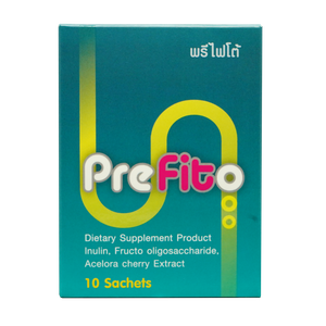 HOF PreFitO 6 g 10 ซอง — พรีไบโอติกผงละลายที่ช่วยปรับสมดุลจุลินทรีย์ในลำไส้ สนับสนุนระบบย่อยอาหารและช่วยให้การขับถ่ายเป็นปกติ พร้อมวิตามินซีจากอะเซโรลาเชอร์รี่สำหรับสุขภาพโดยรวมทุกวัน
