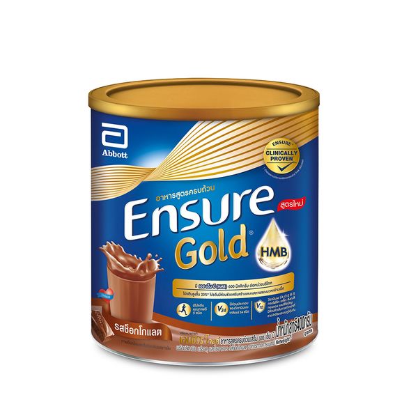 Abbott Ensure Gold รสช็อกโกแลต 400 กรัม อาหารสูตรครบถ้วน ให้พลังงาน 230 กิโลแคลอรี่ พร้อมโปรตีน วิตามิน และแร่ธาตุ เหมาะสำหรับผู้สูงอายุและผู้ป่วยพักฟื้น